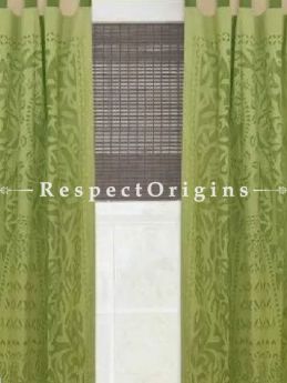 Buy Marvelous Lady With Floral Design Light Green Applique Cut Work Cotton Window or Door Curtain; Pair; Handcrafted At RespectOrigins.com