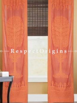 Buy Vibrant Tree Design orange Applique Cut Work Cotton Window or Door Curtain; Pair; Handcrafted At RespectOrigins.com