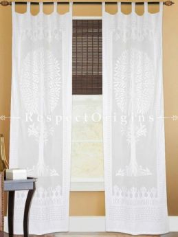 Buy Tree Design White Applique Cut Work Cotton Window or Door Curtain; Pair; Handcrafted At RespectOrigins.com