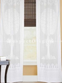 Buy Tree Design White Applique Cut Work Cotton Window or Door Curtain; Pair; Handcrafted At RespectOrigins.com