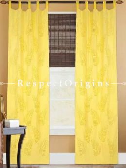 Buy Fine Leaf Design Applique Cut Work Cotton Window or Door Curtain in Yellow; Pair At RespectOrigins.com