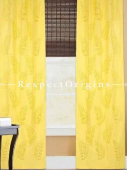 Buy Fine Leaf Design Applique Cut Work Cotton Window or Door Curtain in Yellow; Pair At RespectOrigins.com