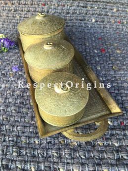 Buy Handcrafted Brass Tray With Dabro or Boxes; Set of 3 Mukhwas Dabbi At RespectOrigins.com