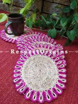 Round Jute Table Mat or Place mat Set of 6; Available in Pink Colors Border; RespectOrigins