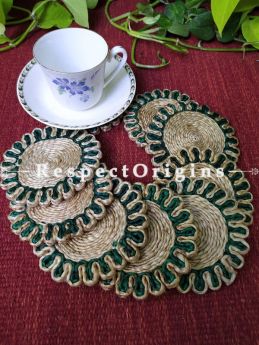 Round Jute Table Mat or Place mat Set of 6; Available in Green, Pink, Purple Colors Border; RespectOrigins