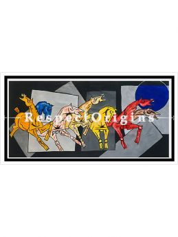 ExclusiveHandpainted Seven horses - contemporary art - Vastu lucky painting Acrylic on Canvas at RespectOrigins.com
