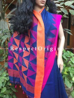 Handwoven Blue Designer Linen Saree West Bengal; RespectOrigins.com