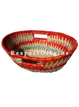 Perfectly Made Handwoven Red, Beige and Blue Moonj Grass Eco-friendly Oval Laundry Bag or Basket With Handle; RespectOrigins