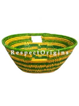 Fabulous Made Handwoven Green & Yellow Moonj Grass Eco-friendly Oval Laundry Bag or Basket With Handle; RespectOrigins
