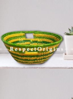 Fabulous Made Handwoven Green & Yellow Moonj Grass Eco-friendly Oval Laundry Bag or Basket With Handle; RespectOrigins