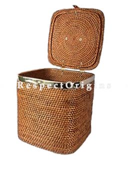 Buy Handwoven Square Rattan Cane Laundry bin with brass Trim and Lid. 21x10x21 inches|RespectOrigins