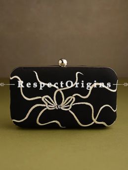 Black Parsi Gara Embroidery Clutch with Bows and Baskets pattern and Hard  Purse With Detachable Metal Strap; RespectOrigins.com