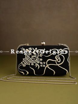 Black Parsi Gara Embroidery Clutch with Bows and Baskets pattern and Hard  Purse With Detachable Metal Strap; RespectOrigins.com