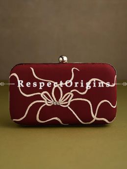 Red Parsi Gara Embroidery Clutch with Bows and Baskets pattern and Hard  Purse With Detachable Metal Strap; RespectOrigins.com