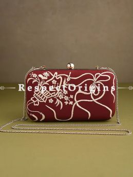 Red Parsi Gara Embroidery Clutch with Bows and Baskets pattern and Hard  Purse With Detachable Metal Strap; RespectOrigins.com