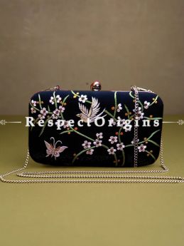 Red Parsi Gara Embroidery Clutch with Flying bird pattern and Hard  Purse With Detachable Metal Strap; RespectOrigins.com