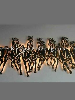 Buy Vaastu Running Horses in Handcrafted Metal Wall Art; Artisanal Wall Mural with Lighting. Size 36x12in At RespectOrigins.com
