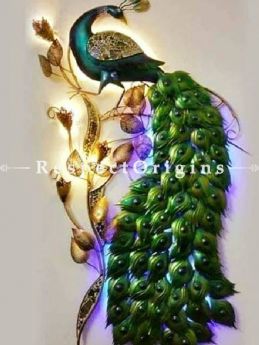 Buy Handcrafted Peacock on Tree; Artisanal Wall Mural with Lighting. Size 12x36in At RespectOrigins.com