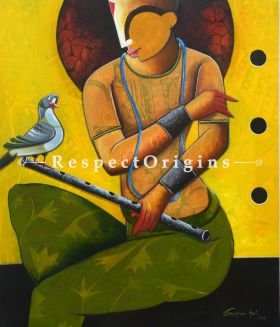 Buy Harmonious Stance in Contemporary Style; Horizontal Acrylic on Canvas painting in 30 X 36 inches; original Artwork;RespectOrigins.com