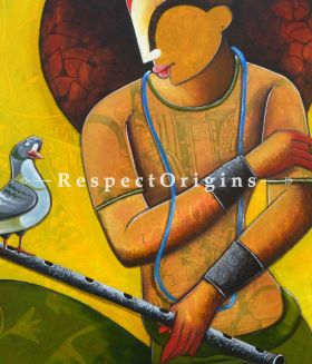 Krishna n Nature; Acrylic on Canvas painting in 30x36 in; Original Artwork