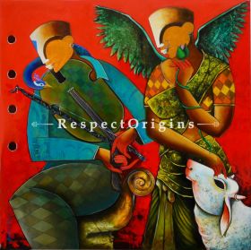 Buy Wondrous Beauty in Contemporary Style; Horizontal Acrylic on Canvas painting in 48 X 48 inches; original Artwork;RespectOrigins.com