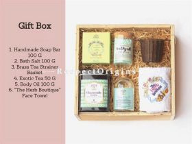 Wellness GiftBox - Handmade and Natural Soap,Bath Salt,Bras Tea Strainer,Exotic Tea,Body Oil and Face Towel; RespectOrigins.com