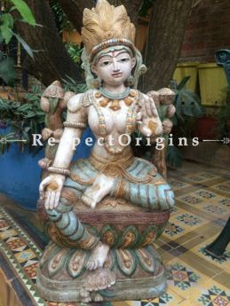 Buy Lakshmi Statue or Figurine; Beige, Tamil Nadu Wood Craft, 37x8x18 in At RespectOrigins.com