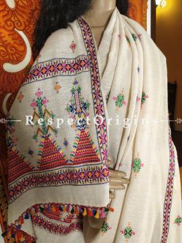 Ivory White Handloom Matka Silk Suf Hand-Embroidered Saree; Natural and Organic Online at RespectOrigins.com