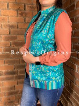 Beauteous Floral Design Formal Ladies Designer Detailing Jamavar Blue Jacket in cotton silk Blend; Silken Lining; RespectOrigins.com