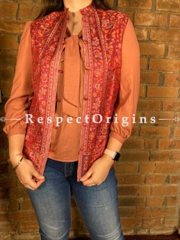 Charming Floral Design Formal Ladies Designer Detailing Jamavar Red Jacket in Cotton Silk Blend; Silken Lining; RespectOrigins.com