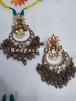 Gray Two-toned Meenakari Chand-Bali Ear-rings with Pearl; RespectOrigins.Com