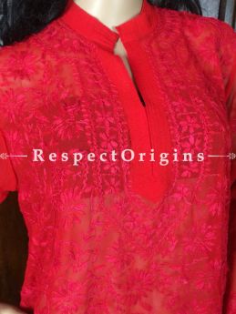 Buy Red Georgette Short Kurti; Chikankari Embroidery Work at RespectOrigins.com