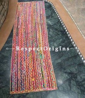 Jute & Cotton Up cycled Chindi Rug Floor Runner 24X72 inches; RespectOrigins