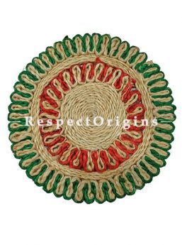 Round Jute Table Mat With Green Border; Set of 6; Hand Braided and Natural Dyed; Eco-friendly & Chemical Free; Available in 8, 9 & 10 inches Diameter; RespectOrigins