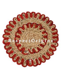 Round Jute Table Mat With Red Border; Set of 6; Hand Braided and Natural Dyed; Eco-friendly & Chemical Free; Available in 8, 9 & 10 inches Diameter; RespectOrigins