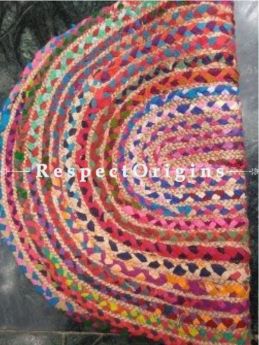 Jute & Cotton Up cycled Oval Chindi Floor Mat or Table Top 24X36 inches; RespectOrigins