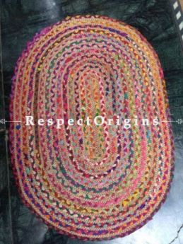 Jute & Cotton Up cycled Oval Chindi Floor Mat or Table Top 24X36 in; RespectOrigins