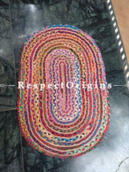 Jute & Cotton Up-cycled Oval Chindi Floor Mat or Table Top 24X36 in; RespectOrigins
