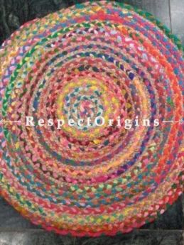 Jute & Cotton Up cycled Round Chindi Floor Mat or Table Top; RespectOrigins