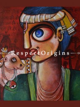 Square Art Painting of Kanha;Acrylic on Canvas; 12in X 12in at RespectOrigins.com