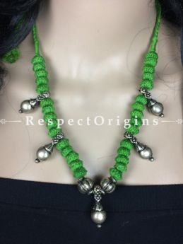 Buy Handcrafted Oxidized White Metal Multiple Drop Beads pendant With Green Thread Necklace at RespectOrigins.com
