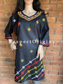 Ready to wear Tribal Kantha Hand Embroidered on Black Cotton Kurti
