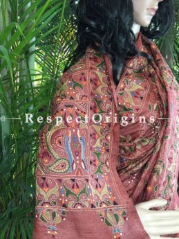 Buy Rasberry-pink Kantha on Rich Tussar Silk Saree. at RespectOrigins.com