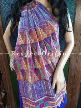 Blue Intricate Kantha Stitch Thread Work Silk Saree; Geometrical Design; Blouse Included; RespectOrigins.com