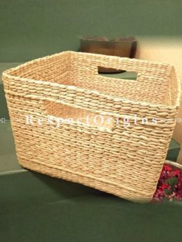 Handmade Square Shape Big Kauna Grass Utility or Laundry Basket; Eco-friendly; H10xW14xL14 Inches; RespectOrigins.com