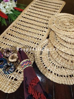 Buy Hand-braided Organic Kauna Grass Table Runner, Mats and Napkin Rings in a Multicoloured Set of 6; Eco-friendly at RespectOrigins