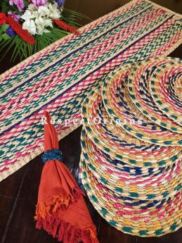 Buy Hand-braided Organic Kauna Grass Table Runner, Mats and Napkin Rings in a Multicoloured Set of 6; Eco-friendly at RespectOrigins