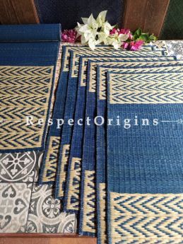 Hand-braided Organic Kora Grass Table Runner, Mats and Napkin Rings in a Blue Set of 6; Eco-friendly at RespectOrigins