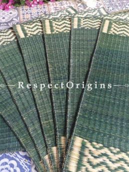 Hand-braided Organic Kora Grass Table Runner, Mats and Napkin Rings in a Green Set of 6; Eco-friendly at RespectOrigins