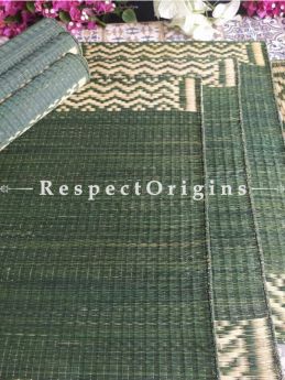 Hand-braided Organic Kora Grass Table Runner, Mats and Napkin Rings in a Green Set of 6; Eco-friendly at RespectOrigins